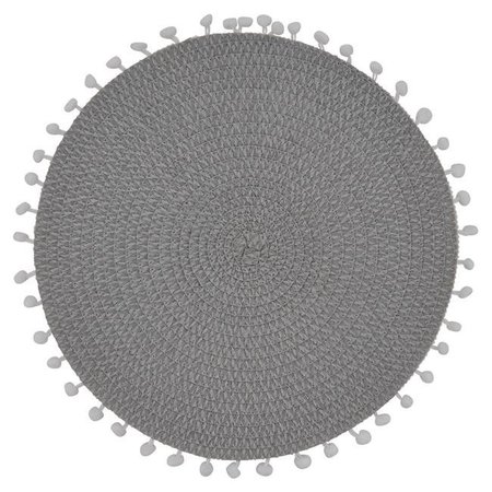 SARO LIFESTYLE SARO 2802.GY15R 15 in. Round Pom Pom Design Placemats  Grey - Set of 4 2802.GY15R